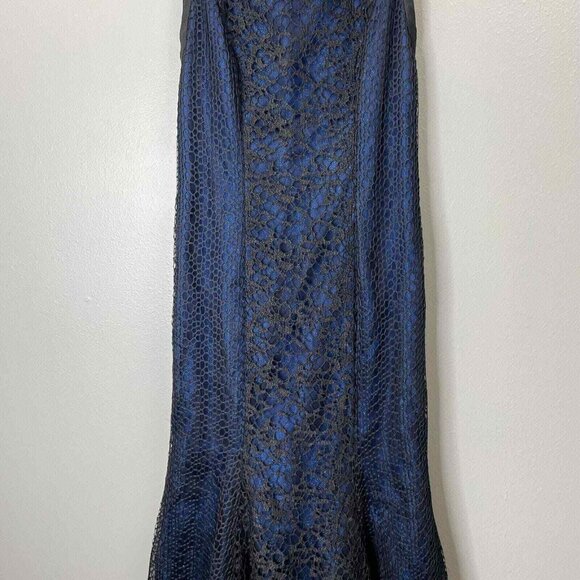 Monique Lhuillier Crochet Black Dress Womens Size 6 Blue Shimmer Mermaid - Picture 3 of 13